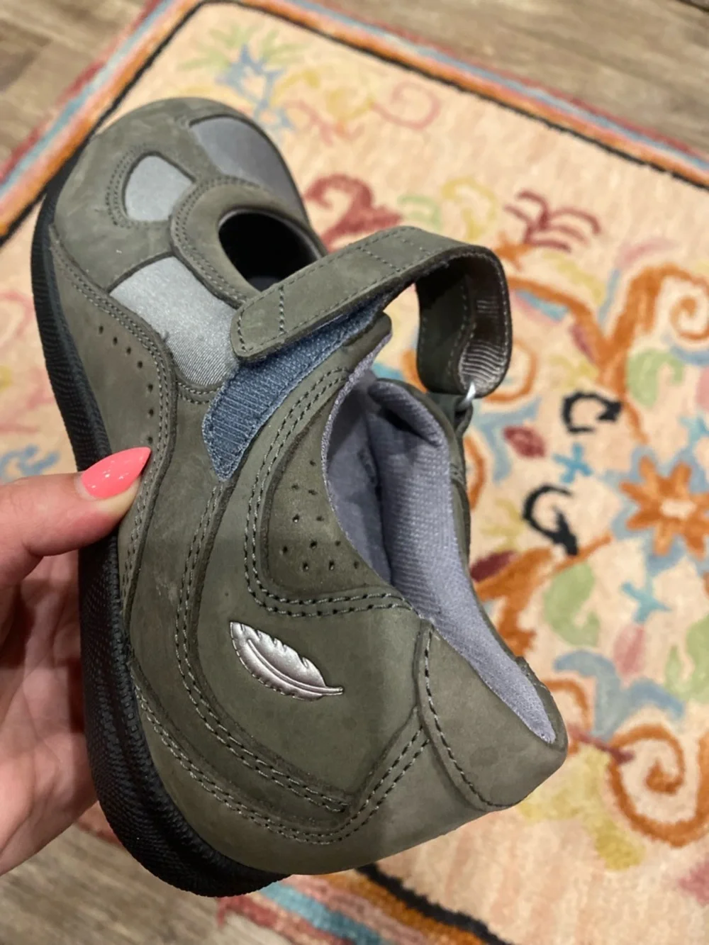 Barefoot Freedom Mary Jane Comfort Shoes Gray Leather Fabric Hook & Loop 9W - Picture 2 of 11